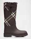 Burberry Rubber Marsh Stamp Check Rain Boots In Brown