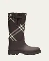 Burberry Rubber Marsh Stamp Check Rain Boots In Brown