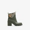 Burberry Marsh Stamp Checked Nylon-paneled Rubber Ankle Boots In Black