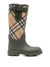 Burberry Women Rainboots With Traditional Check Insert In Green