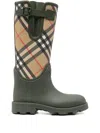 Burberry Check Pattern Knee-high Rubber Sole Boots In Green