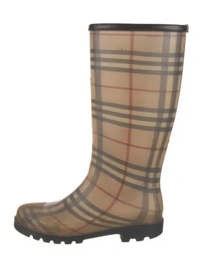 Pre-owned Burberry Rubber Plaid Print Rain Boots