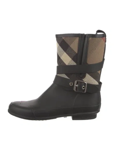 Pre-owned Burberry Rubber Plaid Print Rain Boots In Black