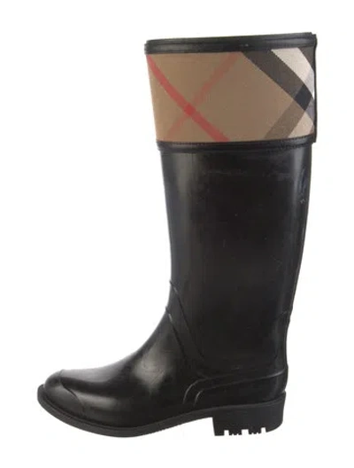 Pre-owned Burberry Rubber Plaid Print Rain Boots In Black