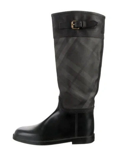 Pre-owned Burberry Rubber Plaid Print Rain Boots In Black