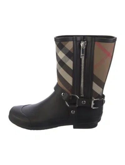 Pre-owned Burberry Rubber Plaid Print Rain Boots In Black