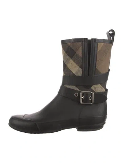 Pre-owned Burberry Rubber Plaid Print Rain Boots In Black