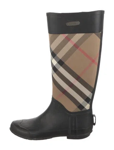 Pre-owned Burberry Rubber Plaid Print Rain Boots In Black