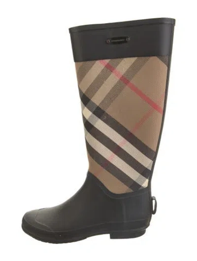 Pre-owned Burberry Rubber Plaid Print Rain Boots In Black