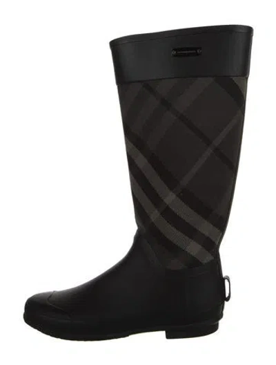 Pre-owned Burberry Rubber Plaid Print Rain Boots In Black