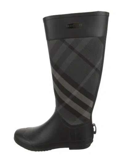 Pre-owned Burberry Rubber Plaid Print Rain Boots In Black