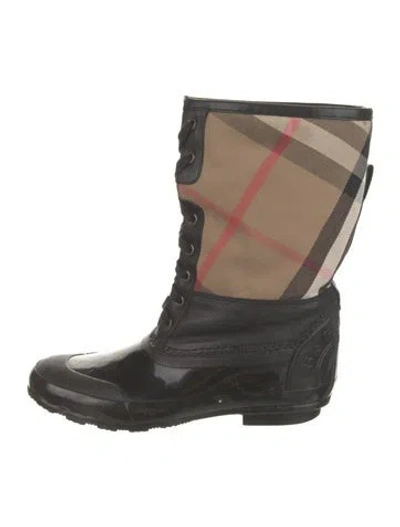 Pre-owned Burberry Rubber Plaid Print Rain Boots In Black
