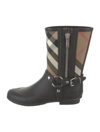 Pre-owned Burberry Rubber Plaid Print Rain Boots In Black
