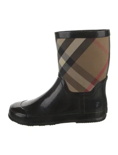 Pre-owned Burberry Rubber Plaid Print Rain Boots In Black