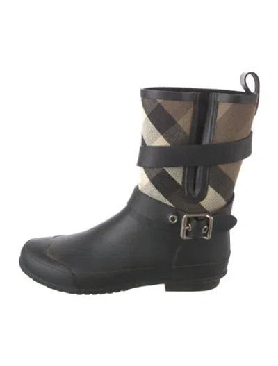 Pre-owned Burberry Rubber Plaid Print Rain Boots In Black