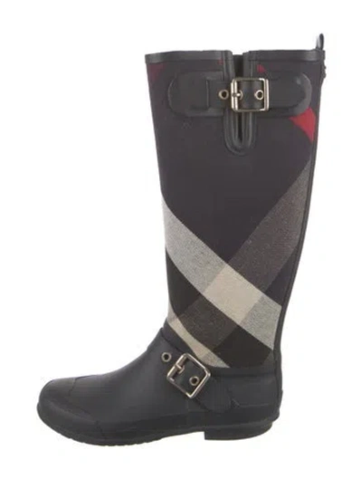 Pre-owned Burberry Rubber Plaid Print Rain Boots In Blue