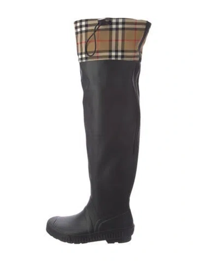Pre-owned Burberry Rubber Plaid Print Rain Boots In Blue