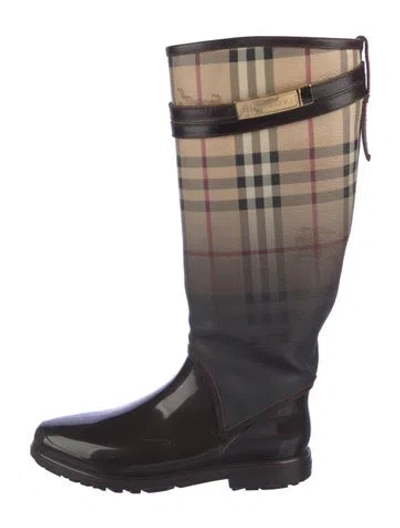 Pre-owned Burberry Rubber Plaid Print Rain Boots In Brown