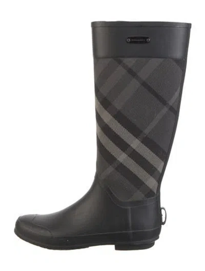 Pre-owned Burberry Rubber Plaid Print Rain Boots In Gray