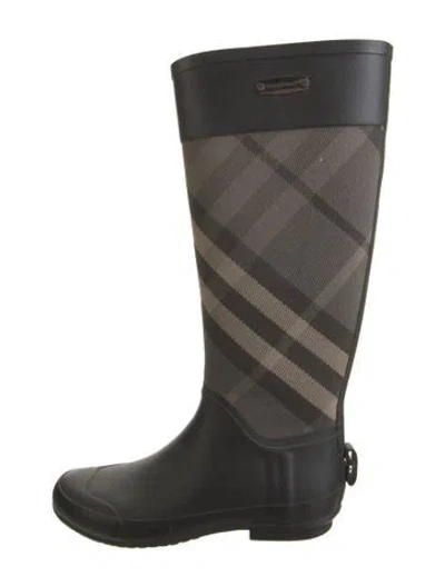 Pre-owned Burberry Rubber Plaid Print Rain Boots In Gray