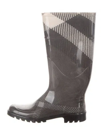 Pre-owned Burberry Rubber Plaid Print Rain Boots In Gray