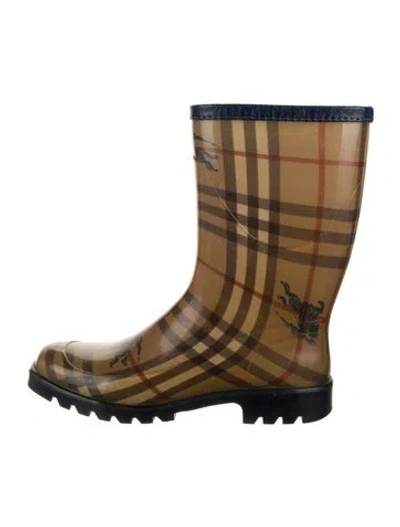 Pre-owned Burberry Rubber Plaid Print Rain Boots In Neutral