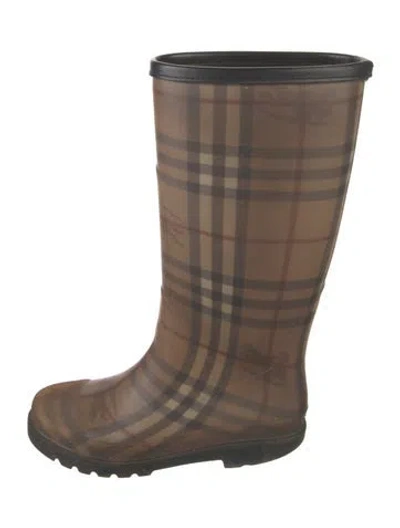 Pre-owned Burberry Rubber Plaid Print Rain Boots In Neutral