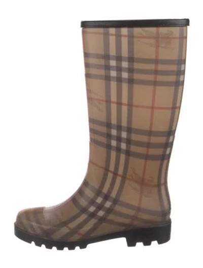 Pre-owned Burberry Rubber Plaid Print Rain Boots In Neutral