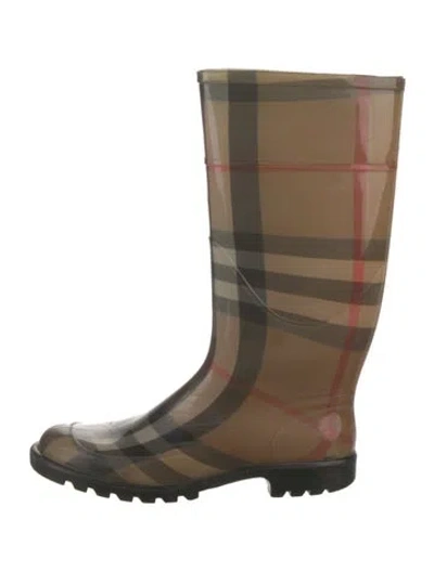 Pre-owned Burberry Rubber Plaid Print Rain Boots In Neutral