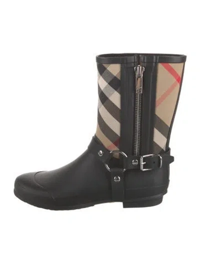 Pre-owned Burberry Rubber Plaid Print Rain Boots In Neutral