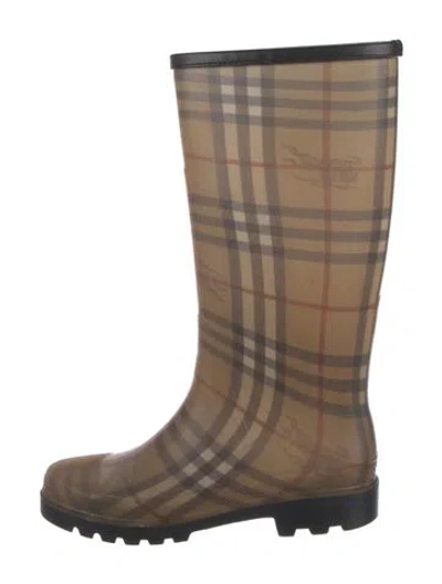 Pre-owned Burberry Rubber Plaid Print Rain Boots In Neutral
