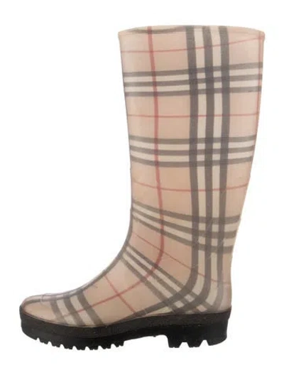 Pre-owned Burberry Rubber Plaid Print Rain Boots In Neutral