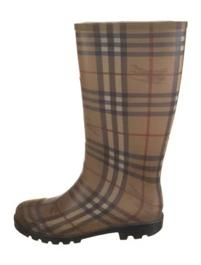 Pre-owned Burberry Rubber Plaid Print Rain Boots In Neutral