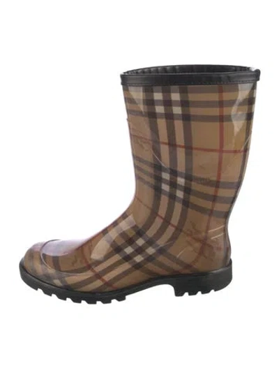 Pre-owned Burberry Rubber Plaid Print Rain Boots In Neutral
