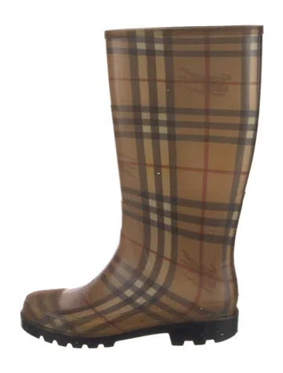 Pre-owned Burberry Rubber Plaid Print Rain Boots In Neutral