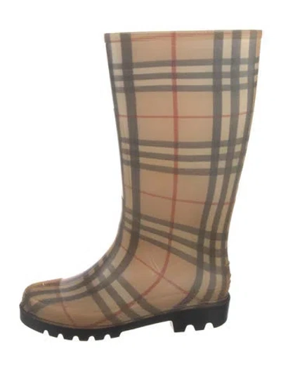 Pre-owned Burberry Rubber Plaid Print Rain Boots In Neutral