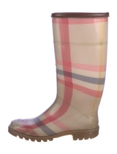 Pre-owned Burberry Rubber Plaid Print Rain Boots In Neutral