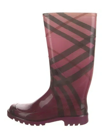 Pre-owned Burberry Rubber Plaid Print Rain Boots In Pink