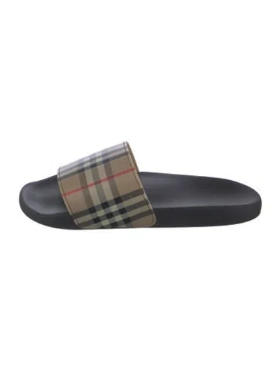 Pre-owned Burberry Rubber Plaid Print Slides In Blue