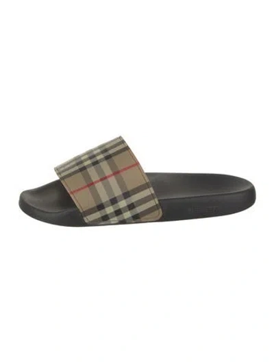 Pre-owned Burberry Rubber Plaid Print Slides In Neutral