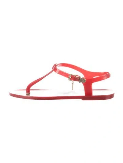 Pre-owned Burberry Rubber Plaid Print T-strap Sandals In Red