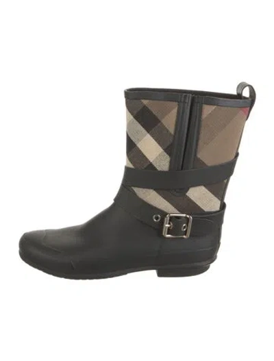 Pre-owned Burberry Rubber Printed Rain Boots In Black