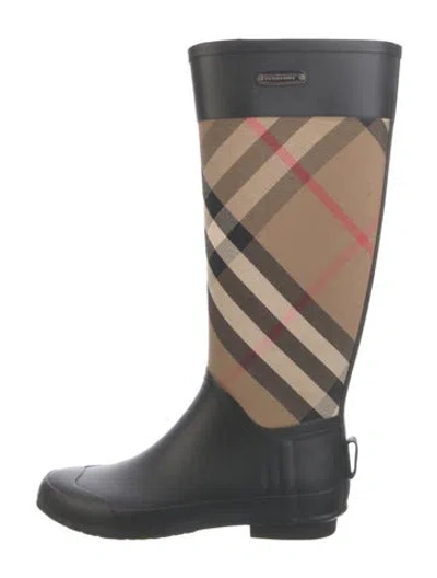 Pre-owned Burberry Rubber Printed Rain Boots In Black