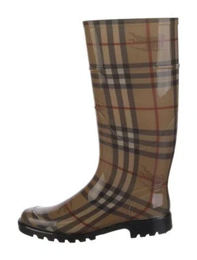 Pre-owned Burberry Rubber Printed Rain Boots In Brown