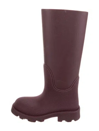 Pre-owned Burberry Rubber Printed Rain Boots In Burgundy