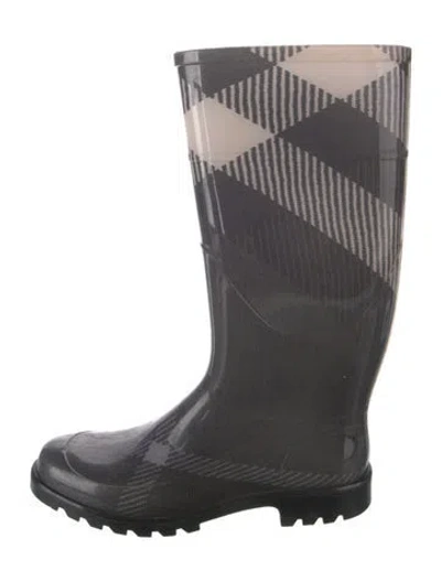 Pre-owned Burberry Rubber Printed Rain Boots In Gray