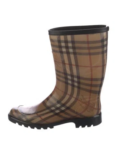 Pre-owned Burberry Rubber Printed Rain Boots In Neutral