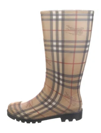 Pre-owned Burberry Rubber Printed Rain Boots In Neutral