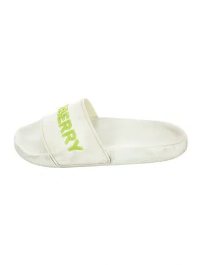 Pre-owned Burberry Rubber Printed Slides In Green