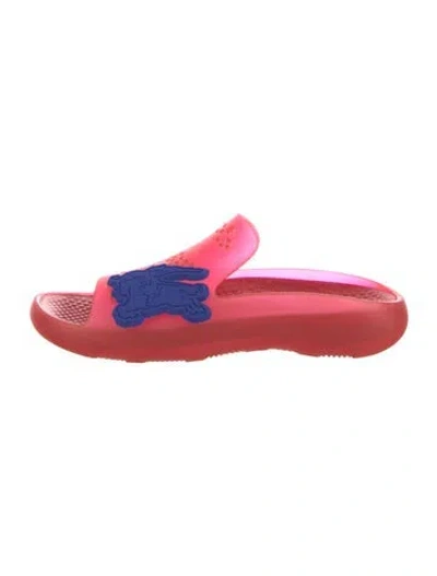 Pre-owned Burberry Rubber Printed Slides In Red
